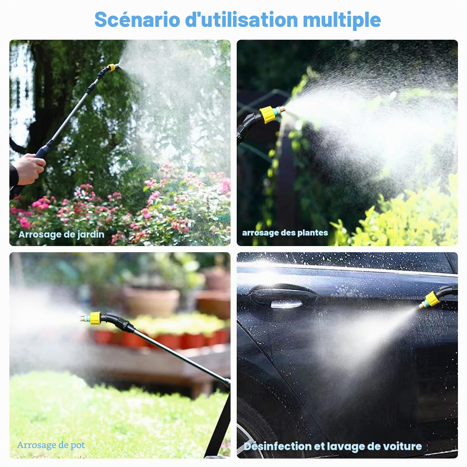 Pulvérisateur électrique 5L/8L, pulverisateur de Jardin avec pulverisateur Lance telescopique, Max 90 cm, 2 Buses, 2000mah, pour Désherbage Pulvérisation Nettoyage (8L)
