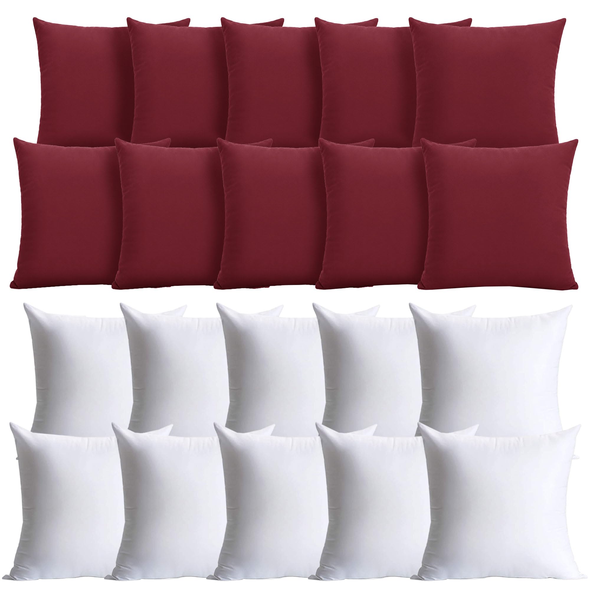 Hafaa Burgundy Cushions with Covers Included Pack of 10, 40 x 40 cm Soft Microfiber Cushions, Decorative Throw Pillows with Hidden Zip Closure for Sofa, Bed, Living Room & Home Décor