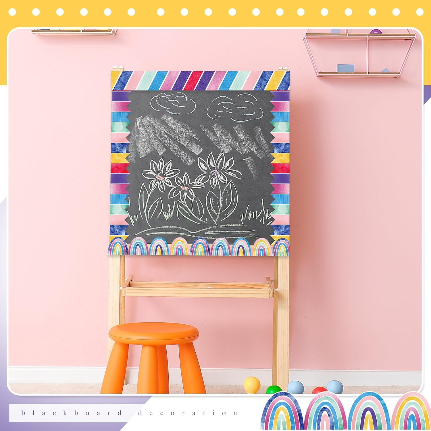 Qilery 12 Rolls 394 ft Bulletin Board Decoration, Watercolor Combination Spring Classroom Bulletin Board Border Bright Scalloped Trim for School Office Poster Chalkboard Whiteboard Wall Decor