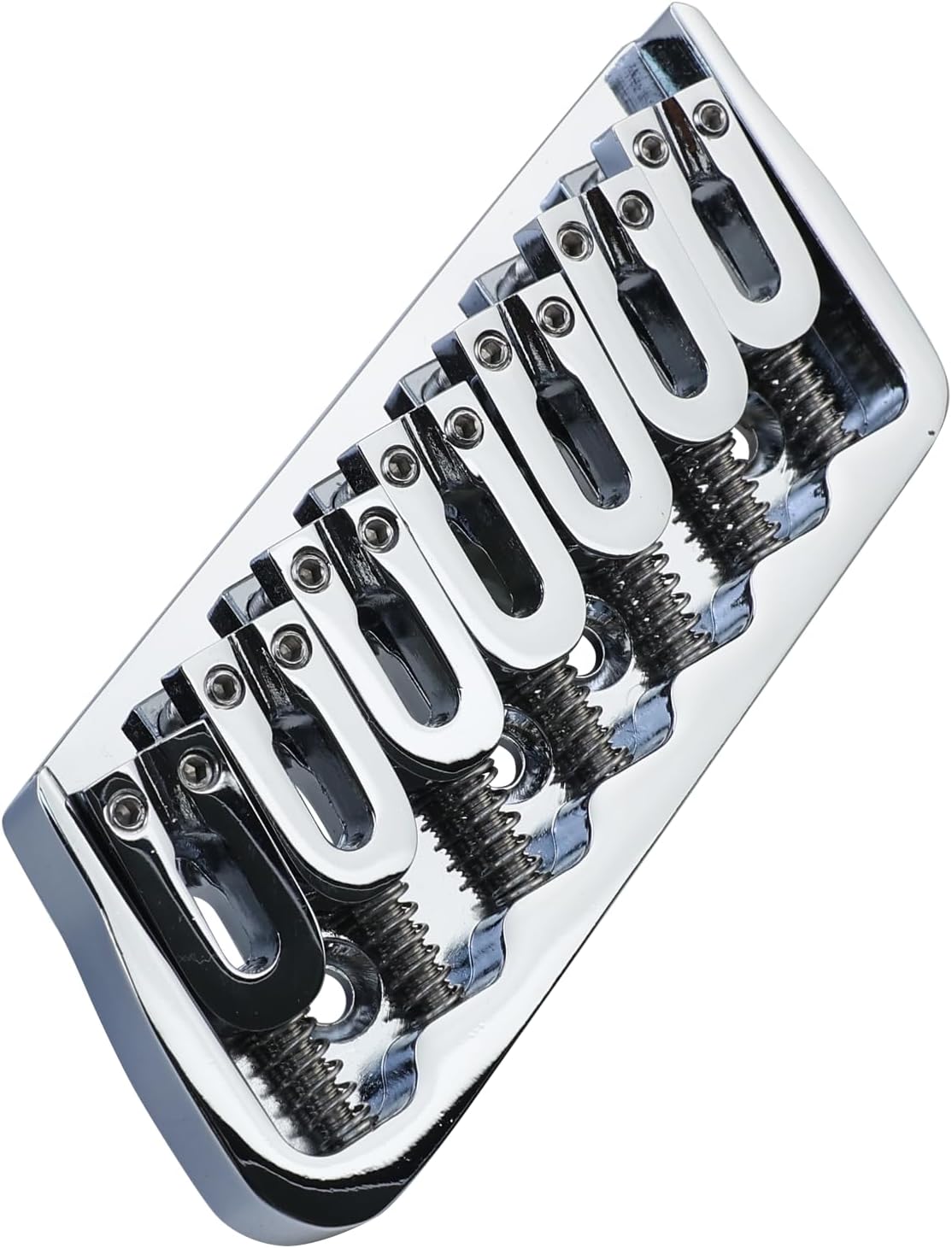 7 String Guitar Fixed Bridge 10.5mm Zinc Alloy Fanned Frets Electric Guitar Hardtail Bridge Compatible with Telecaster Tele Strat Stratocaster Electric Guitar Replacement Parts (Chrome)