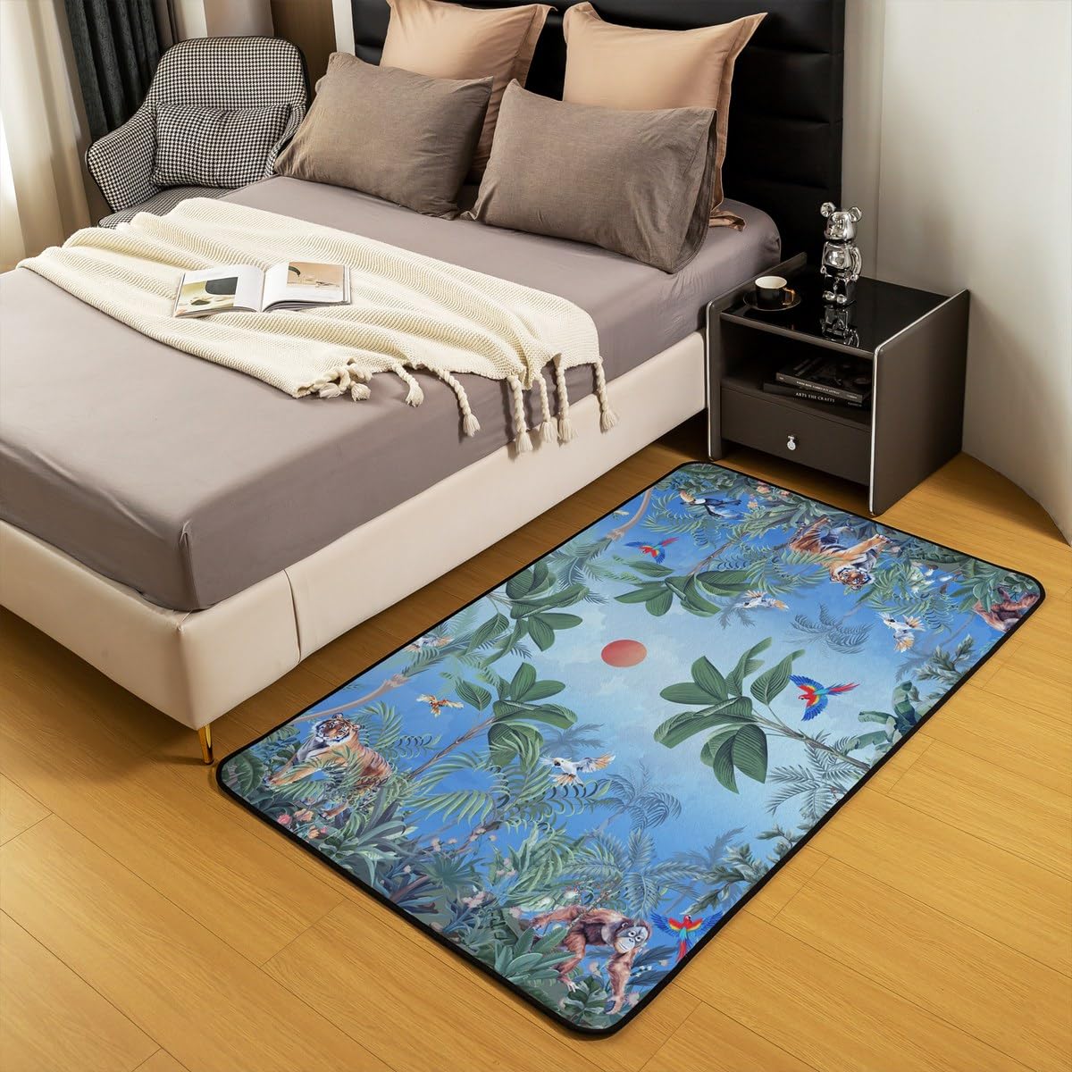 Jejeloiu Kinderteppich Dschungeltiere – 91x152 Cm, Weiche Flanell-Oberfläche, Rutschfeste Unterseite, Für Kinderzimmer & Wohnzimmer