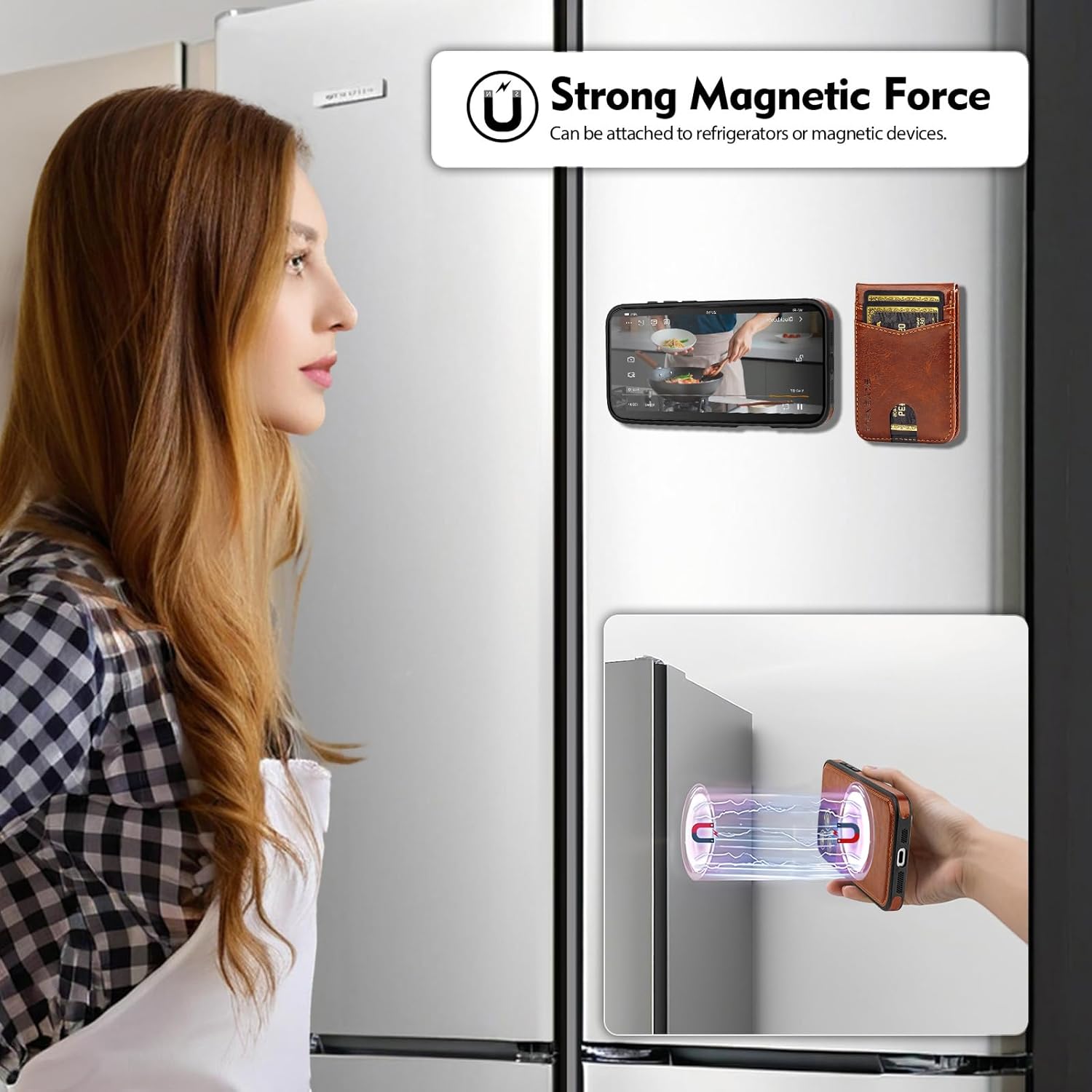 Compatible with Magsafe 2 in 1 Detachable Galaxy S25 Wallet Case with Card Holder,Women Men Magnetic PU Leather RFID Blocking Flip Kickstand Credit Slots for Galaxy S25 6.2",Brown - Image 6