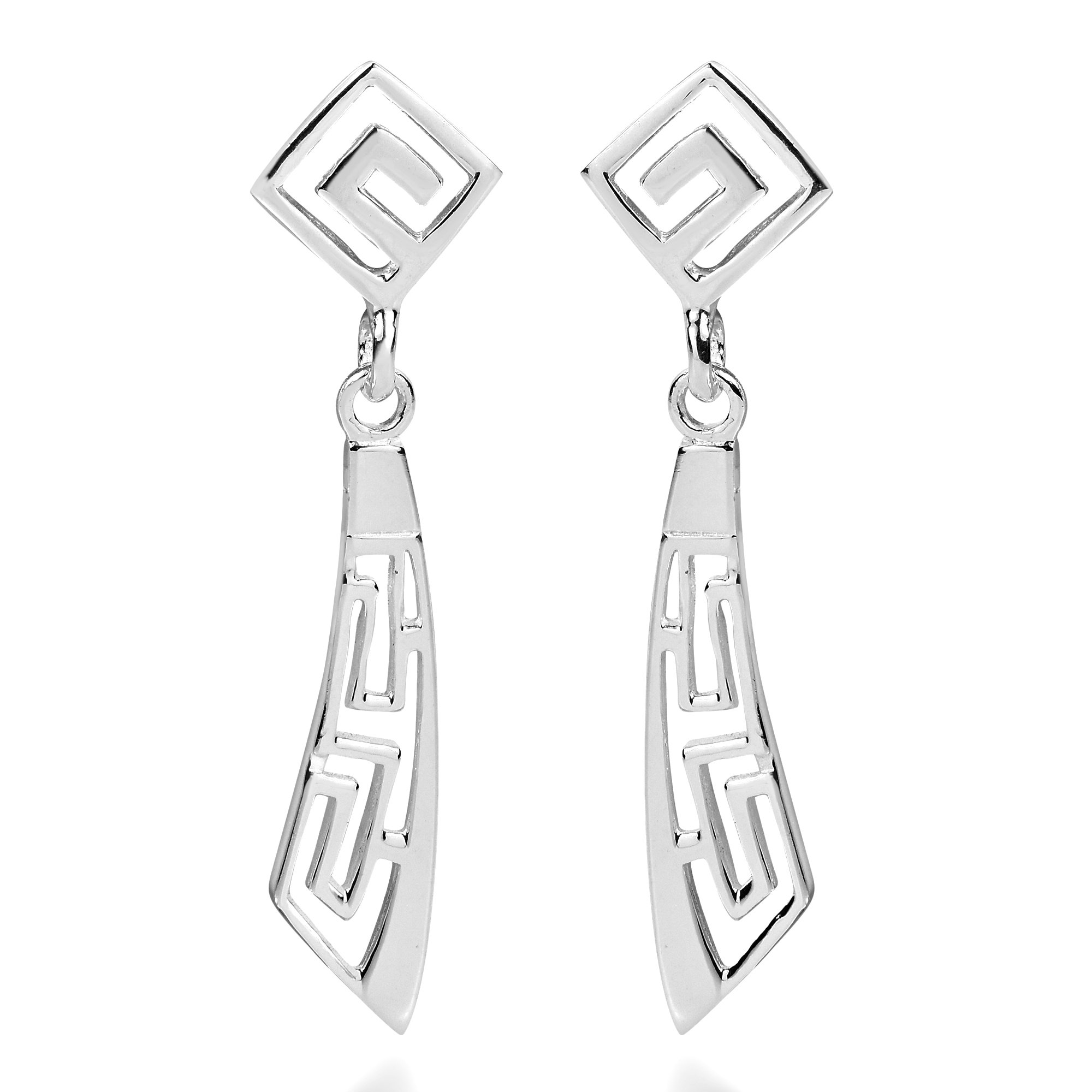 AeraVida Enchanting Abstract Greek Key Style .925 Sterling Silver Post Dangle Earrings | Casual Sterling Silver Dangle Earring for Women