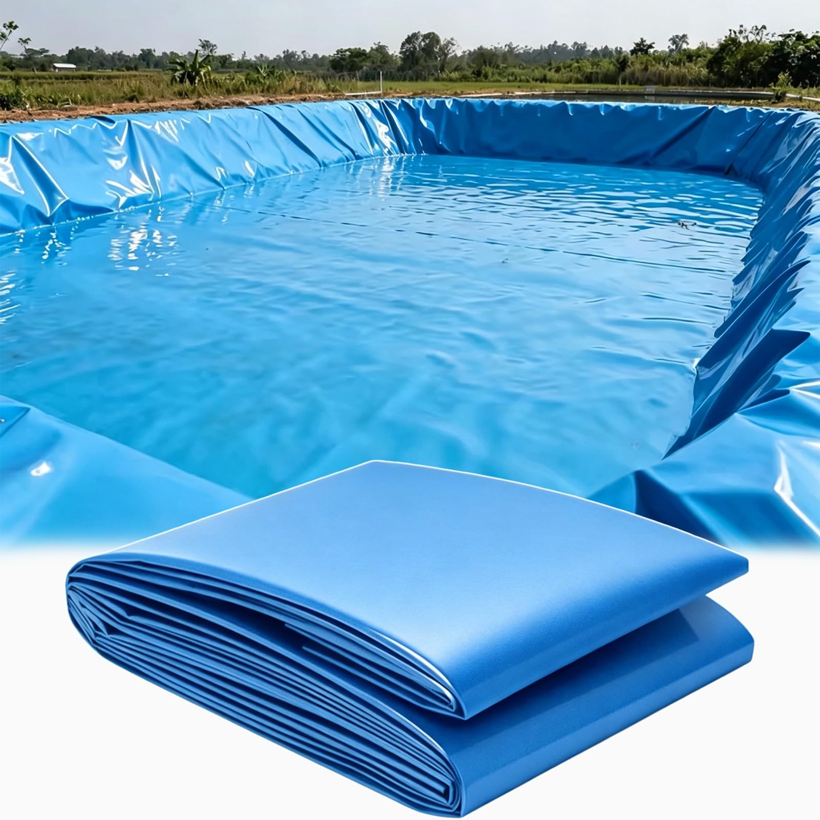 Yopappol Multi-Use Pond Liner Underlay, 3x4m 5x5m 6x12m 7x12m 10x15m Water Storage Pond Membrane, Blue HDPE Waterproof Film for Koi Ponds, Lotus Ponds & Aquatic Plants(4x8m(13.1x26.2ft))