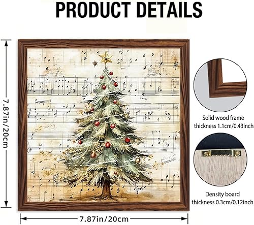 Miniatura 4 de Árbol de Navidad rústico, notas musicales, letrero de madera, con marco, arte de pared para decoración de habitación de Navidad, vacaciones,