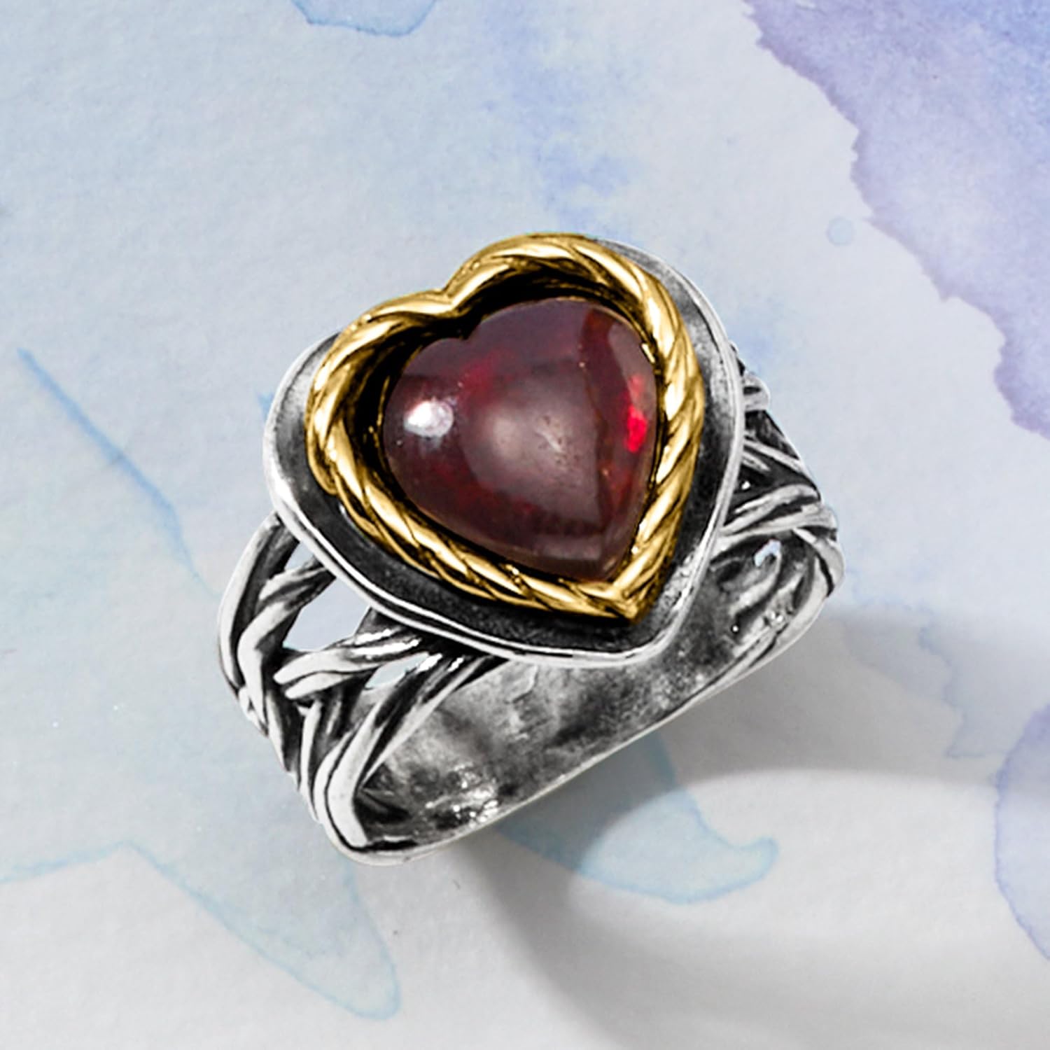 Ross-Simons 4.00 Carat Garnet Heart Ring in Sterling Silver and 14kt Yellow Gold - Image 5