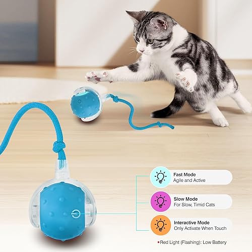 Miniatura 3 de Pelota de juguete eléctrica interactiva para gatos, juguetes automáticos de silicona para gatos de interior, bola motorizada duradera a prueba de