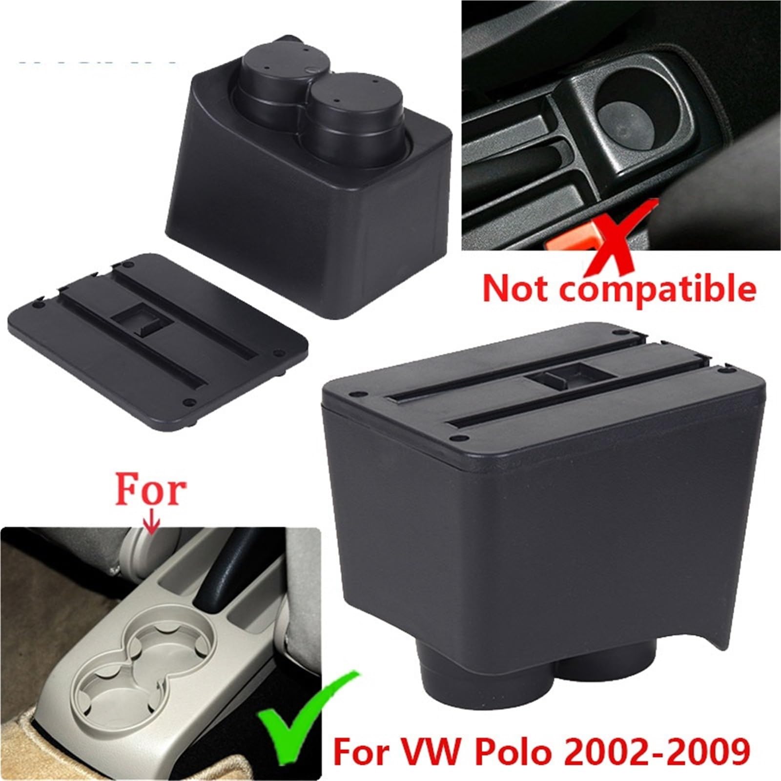 Bandeja de Silicona para Consola Reposabrazos compatible con Volkswagen Polo 9N3, caja de almacenamiento para reposabrazos de coche (2002-2009), accesorios interiores USB.(B1 Black red 3USB)