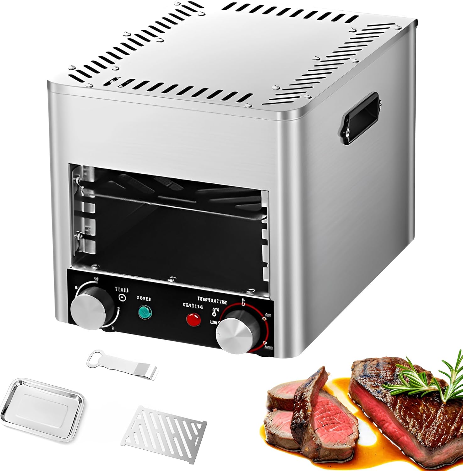 Electric Steak Broiler 1700W Stainless Steel Steak Cooker with 4-Tier Indoor Commercial Steak Grill 1450°F Indoor Grill Tabletop Broiler for Beef Chicken Seafood Vegetables Toast (4 Tier)
