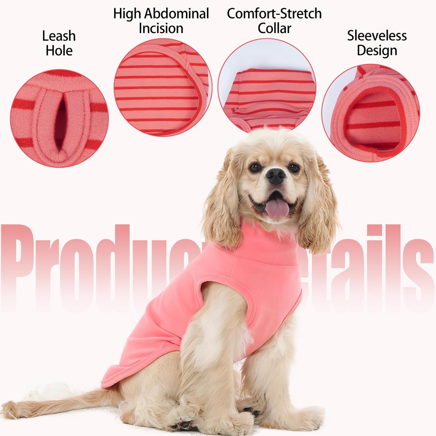 2 Pack Dog Sweater, Turtleneck Sleeveless Fleece Vest for Large Dogs, Stripe Shirt with Leash Hole, Stretchy Dogs Clothes, Lightweight Soft Pet Sweatshirt, Pink, XL