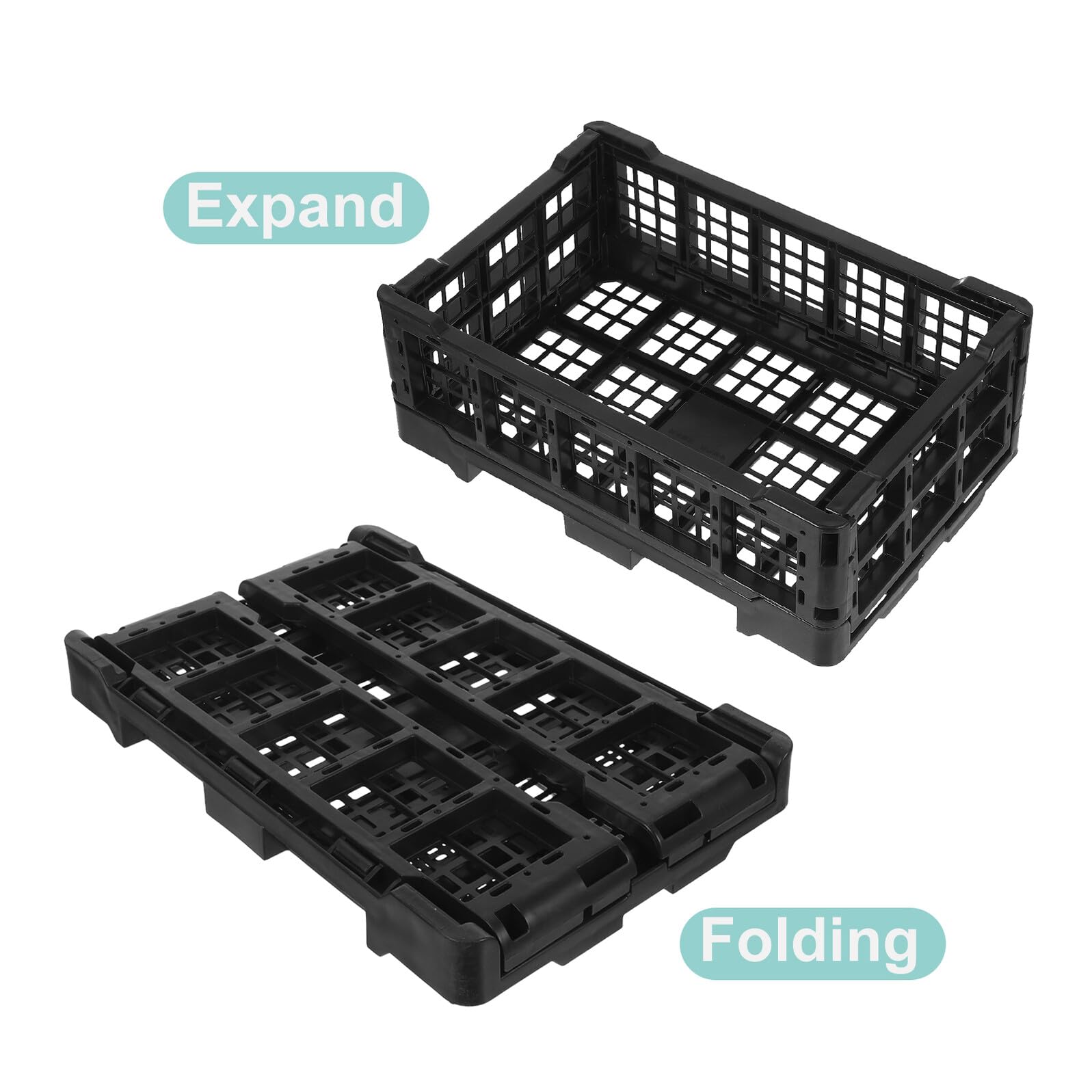 Cabilock 2 Cestas Organizadoras Plegables de Plástico Negro para Almacenamiento en Cocina y Armario, Ligeras y Compactas para Hogar y Oficina