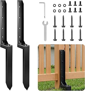 Fence Post Repair Kit – Heavy Duty Steel Fence Post Anchor for Leaning or Broken Posts, Fence Post stabilizer with Screws & Tool,32inch(2 pcs)
