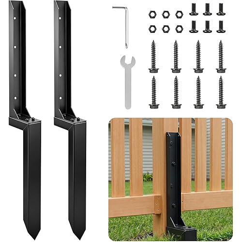 Fence Post Repair Kit – Heavy Duty Steel Fence Post Anchor for Leaning or Broken Posts, Fence Post stabilizer with Screws & Tool,32inch(2 pcs)