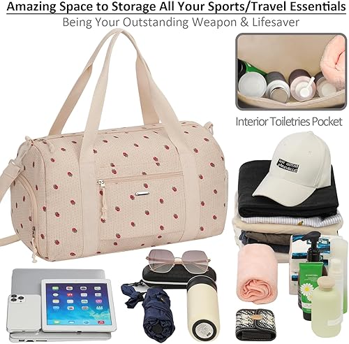 Miniatura 5 de Bolsa de gimnasio para mujer con compartimento para zapatos, impermeable, bolsa de lona deportiva para viajes, fin de semana, llevar en la playa,