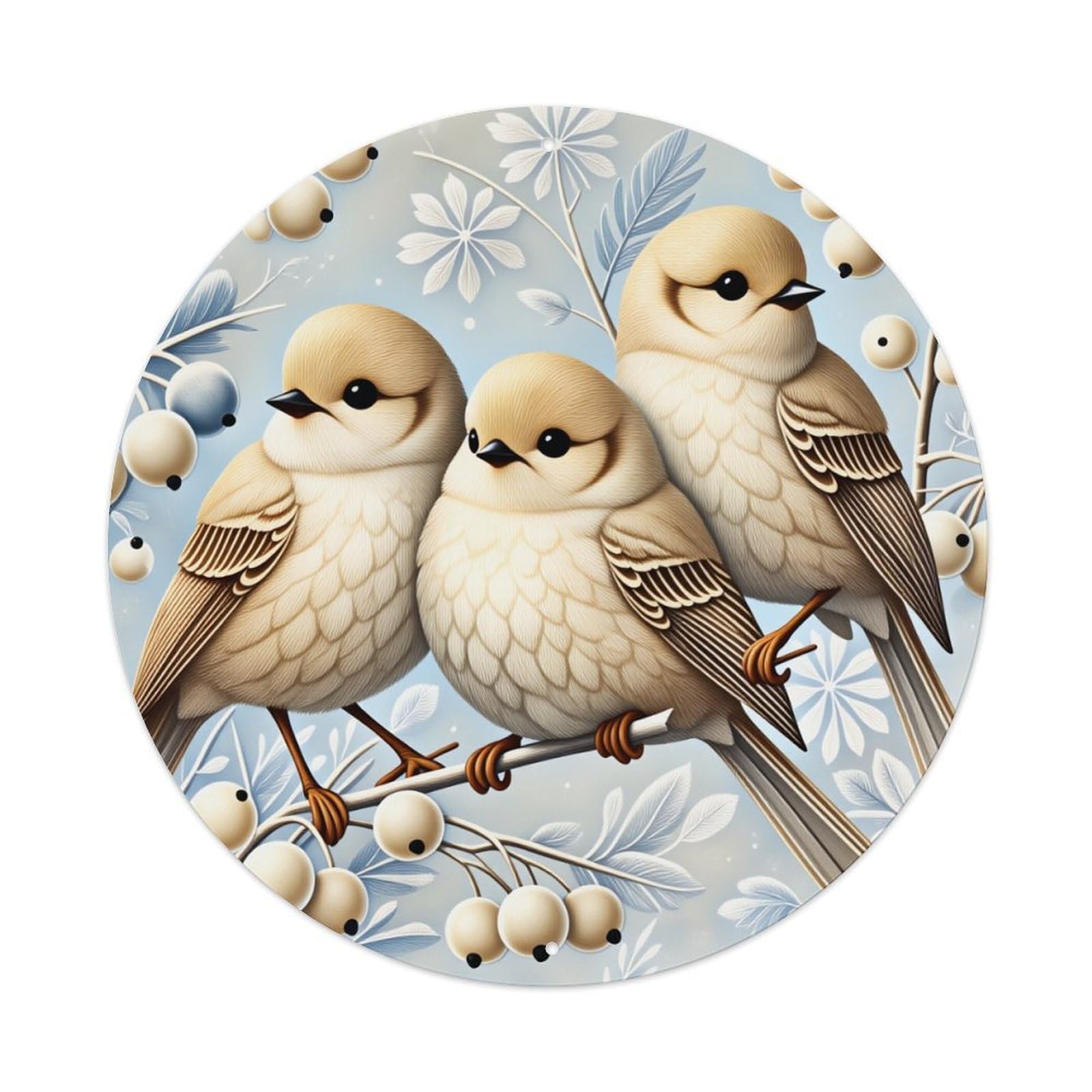 Birds Berries Branches Winter Pattern Metal Tin Sign Vintage Garden Bedroom Cafe Bar Man Cave Home Wall Decor Metal Poster 8x8 inches