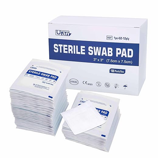 100 Pack Sterile Gauze Pads 3x3 Inch, 12-Ply 100% Cotton, Highly Absorbent Medical Gauze Sponges for Wound Care, Surgical Dressing & Home First Aid