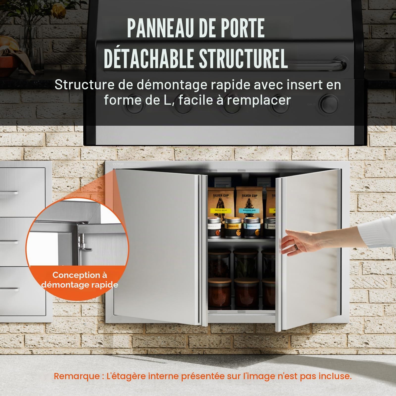 VEVOR Porte d'Accès pour Barbecue Double 914x610x45 mm Inox Poignée Encastrée