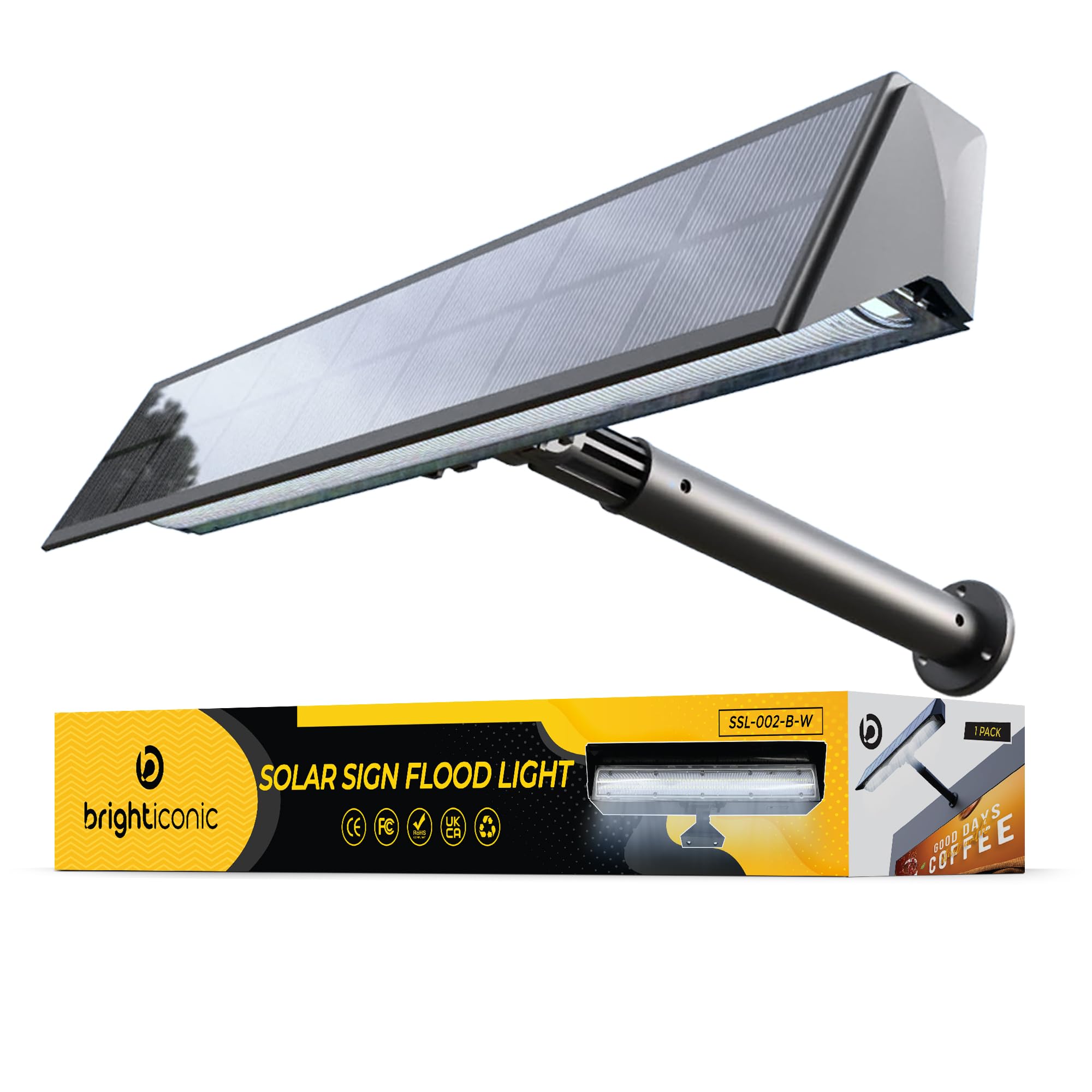 Solar Sign Lights Outdoor Black – LED Solar Sign Light for House Numbers & Real Estate Signs – 13" Cool White Floodlight, IP65 Waterproof, Dusk to Dawn Solar Mailbox Light