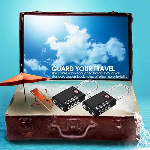 Miniatura 6 de Paquete de 2 cerraduras de equipaje de viaje aprobadas de 4 dígitos, cerradura de combinación de maleta de cable de metal, candados de aleación sin