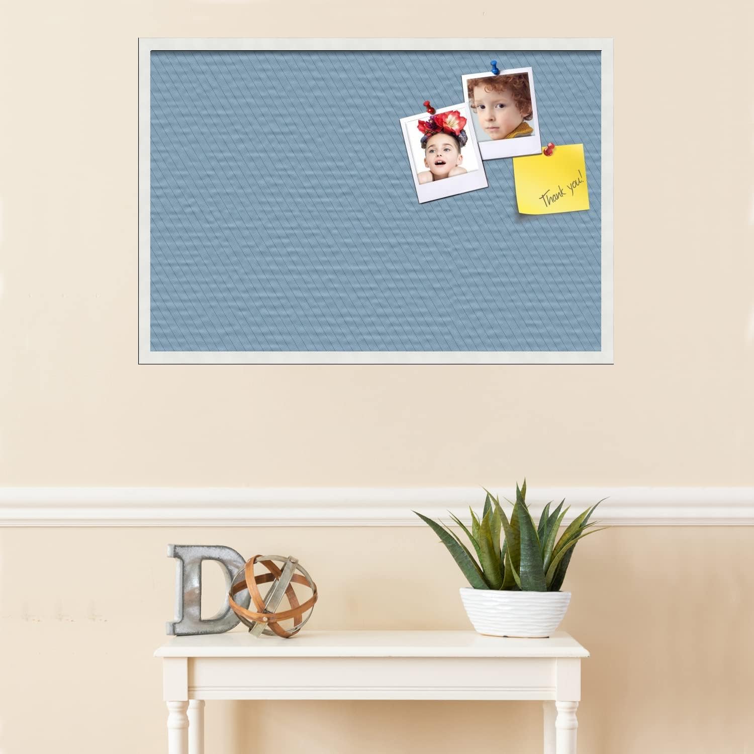 PinPix pin Cork Bulletin Board Made from Canvas, Lux Stripes Navy 36x24 Inches 2 x 3 ft and Framed in Satin White Frame (PinPix-1673-36x24_FRBW26074)
