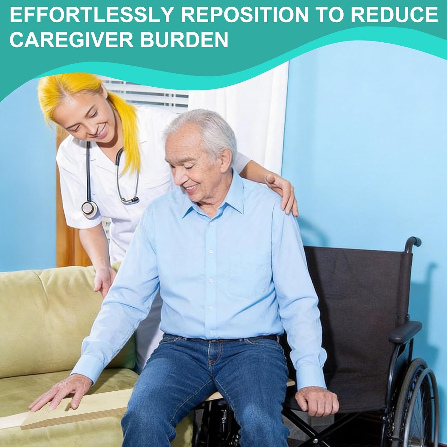 Wooden Transfer Board,30"Sliding Board Transfer to Wheelchair Senior and Handicap Move Assist Slide Transfers 2 Cut Out Handles Load Capacity 440 Pounds Smooth and Portable for Car Sofa Bed