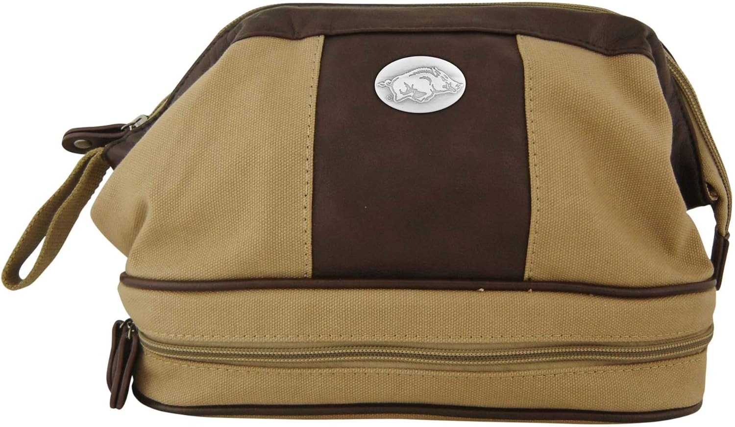 ZEP-PRO NCAA Arkansas Razorbacks Men's Canvas Concho Toiletry Bag, Khaki, One Size
