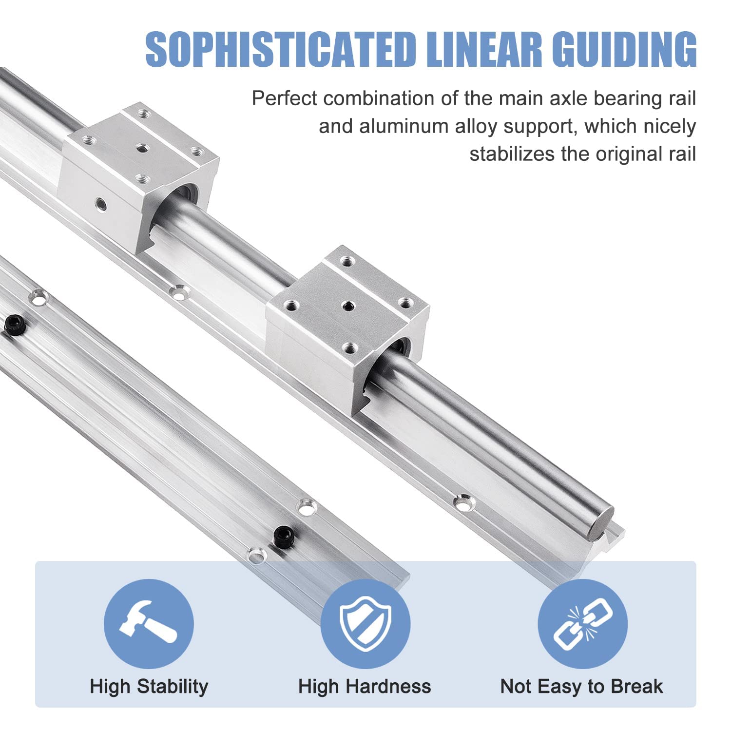 CNCMANS Guida Lineare SBR16-1000mm, Set di Guide per Cuscinetti Lineari con 2 Alberi di Guida da 1000mm e 4 Blocchi SBR16UU SBR16 Guide Lineari per Frese, Macchine CNC, Stampanti 3D