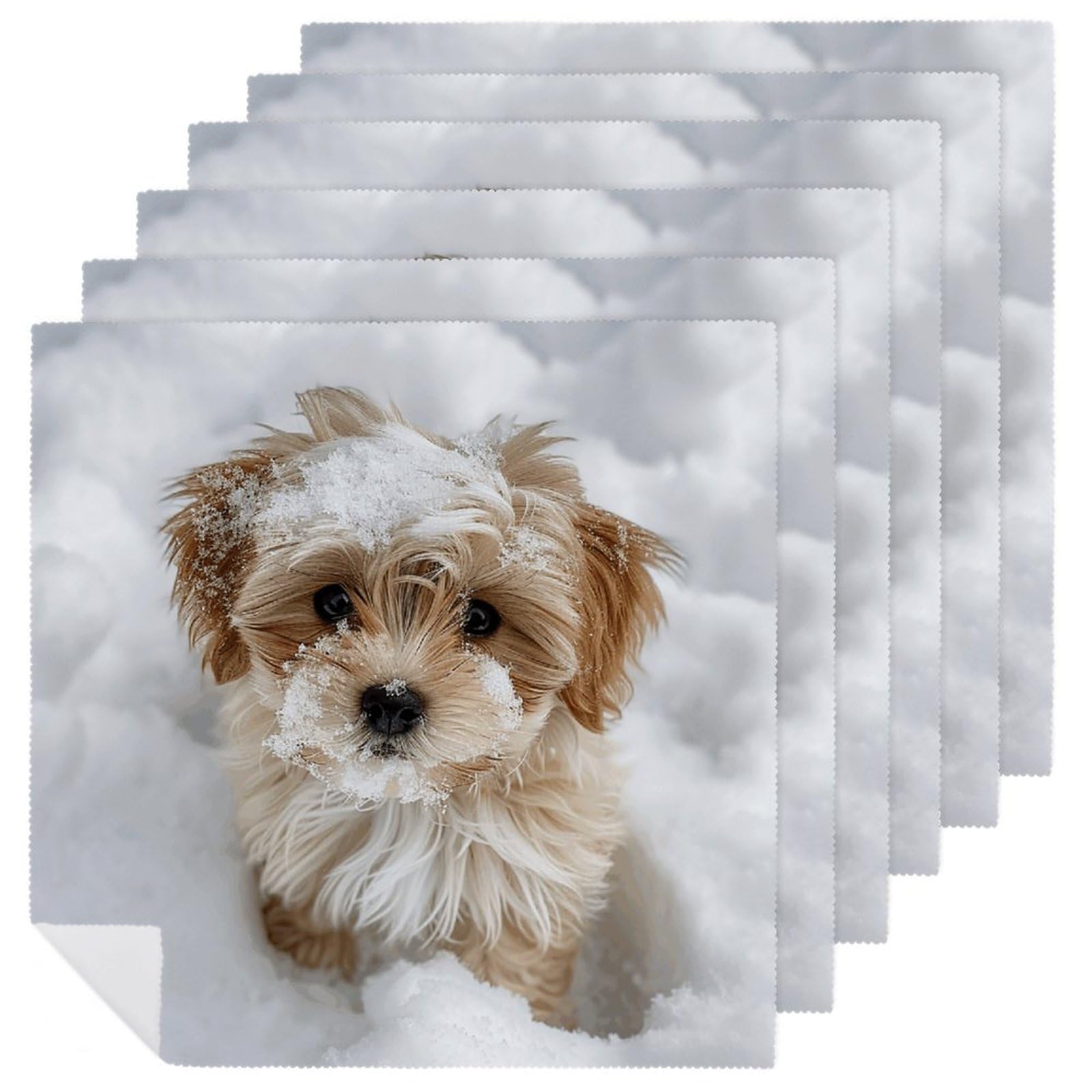 Serviettes de table en tissu réutilisables anti-taches motif chien neige