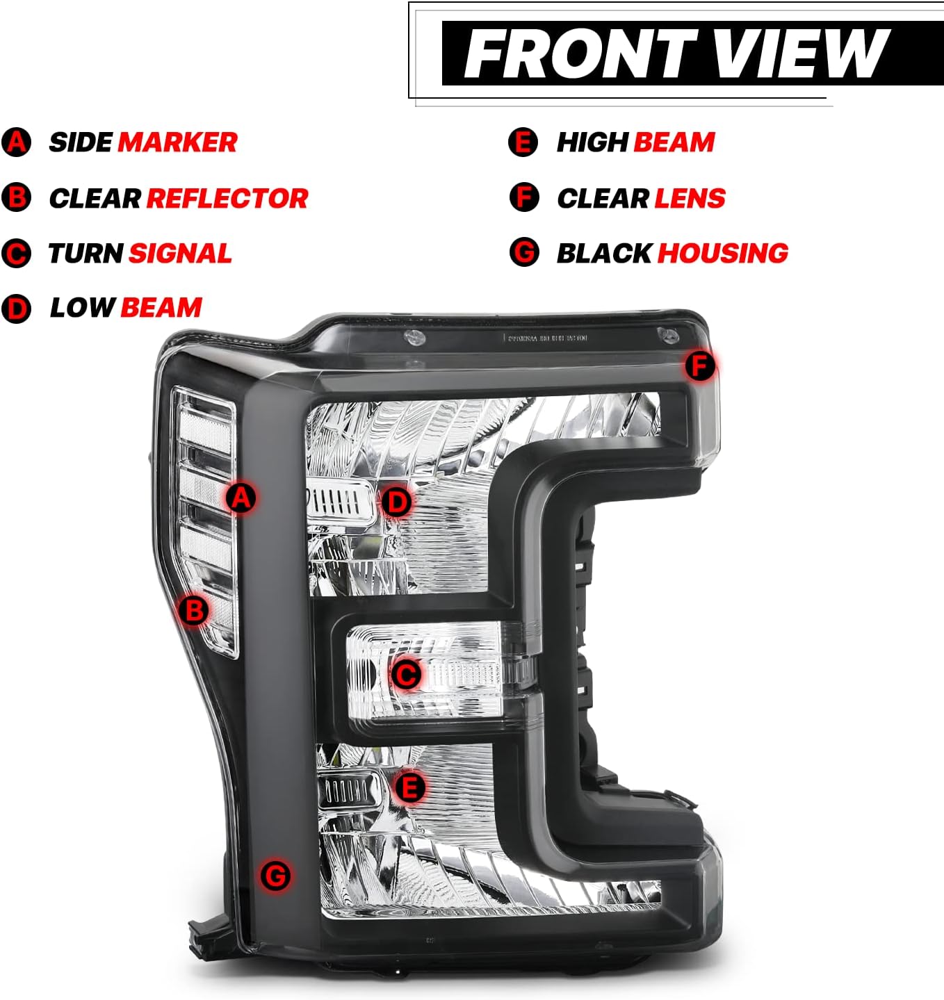 M-AUTO Headlights Assembly Compatible with 2017-2019 Ford F250 F350 F450 F550 Super Duty, Driver and Passenger Side, Black Housing Clear Lens, OE Style HC3Z13008D HC3Z13008DCP HC3Z13008A HC3Z13008ACP