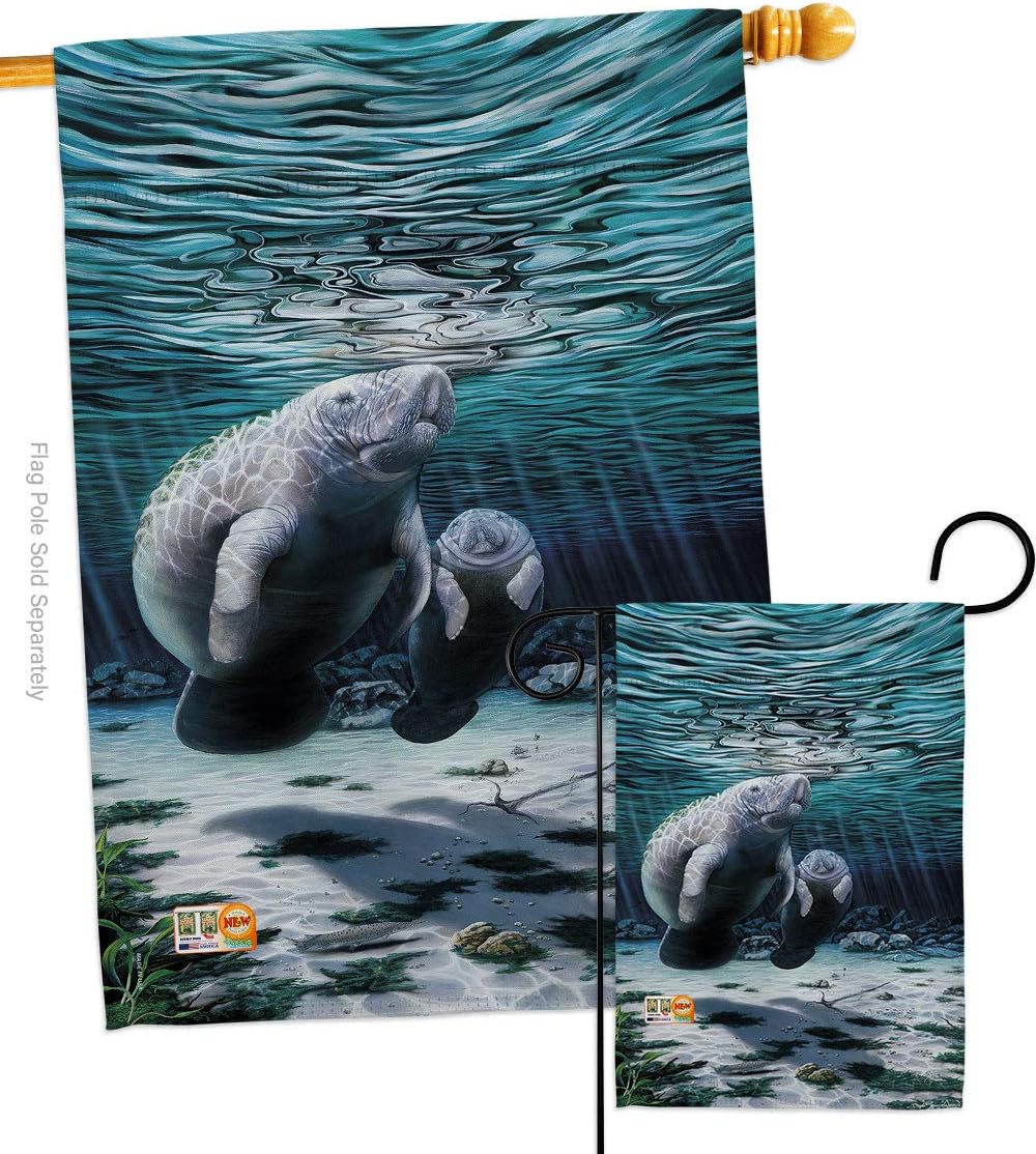 Breeze Decor S107049-BO Manatees Coastal Sea Animals Decorative Vertical Flags Set, House 28"x 40" & Garden 13"x 18.5", Multi-Color