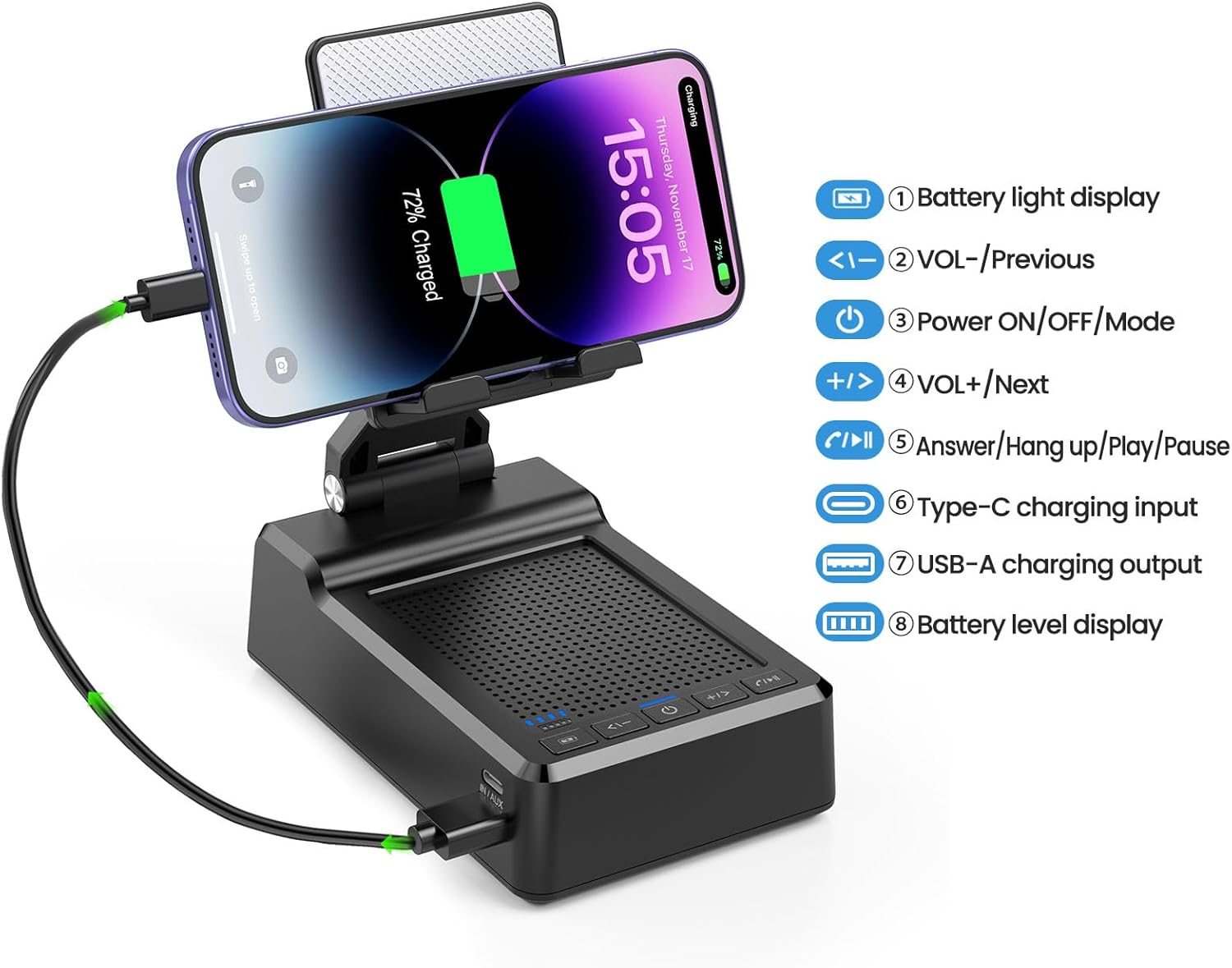 Gifts for Mom Women Men Dad, Foldable Adjustable Cell Phone Stand with Wireless Bluetooth Speaker and Portable Charger, Cellphone Holder Unique Birthday Gifts Cool Gadget for Her Husband Him Boyfriend