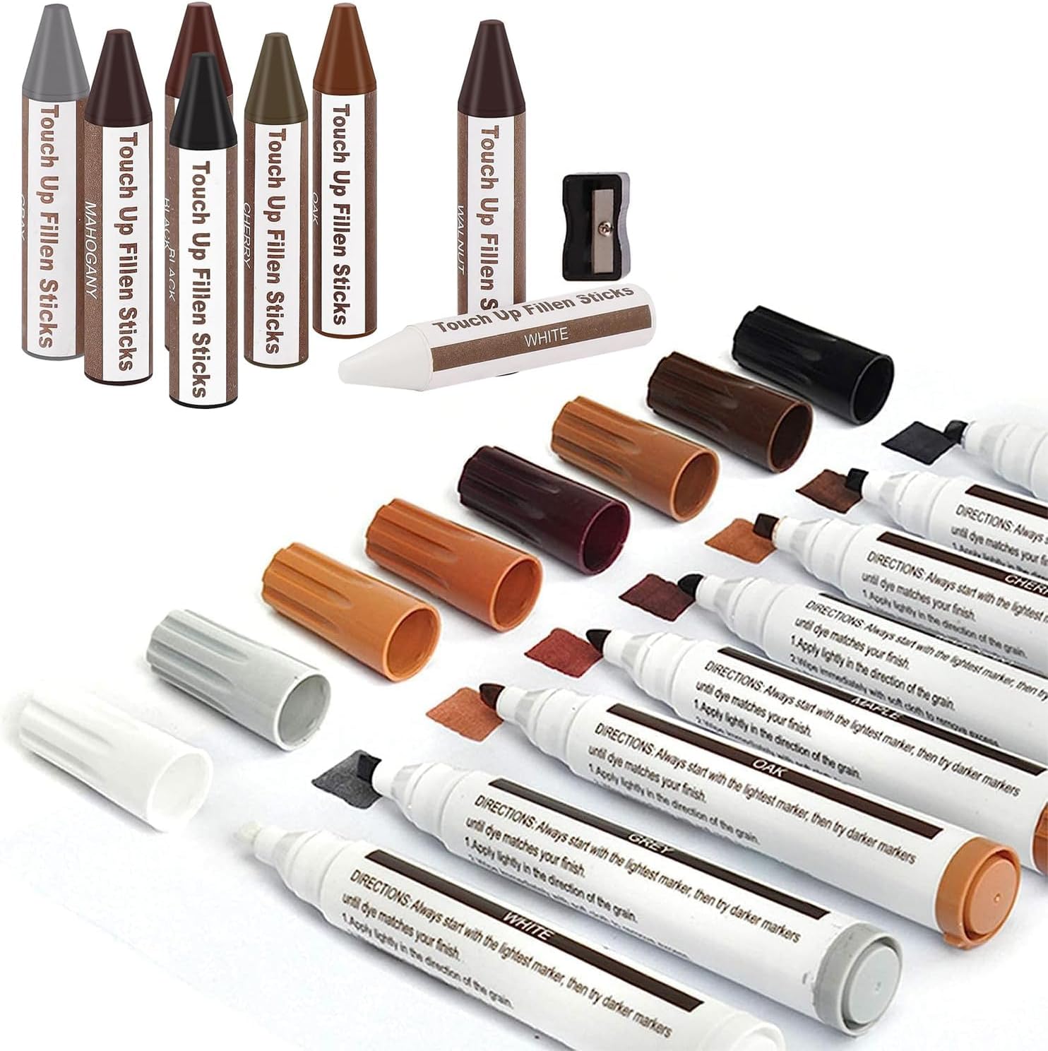 SEISSO Wood Furniture Touch Up Repair Kit Sticks and Markers for Wood Floors, Stains, Tables, Desks, Used for Any Wood, 17PCS Set