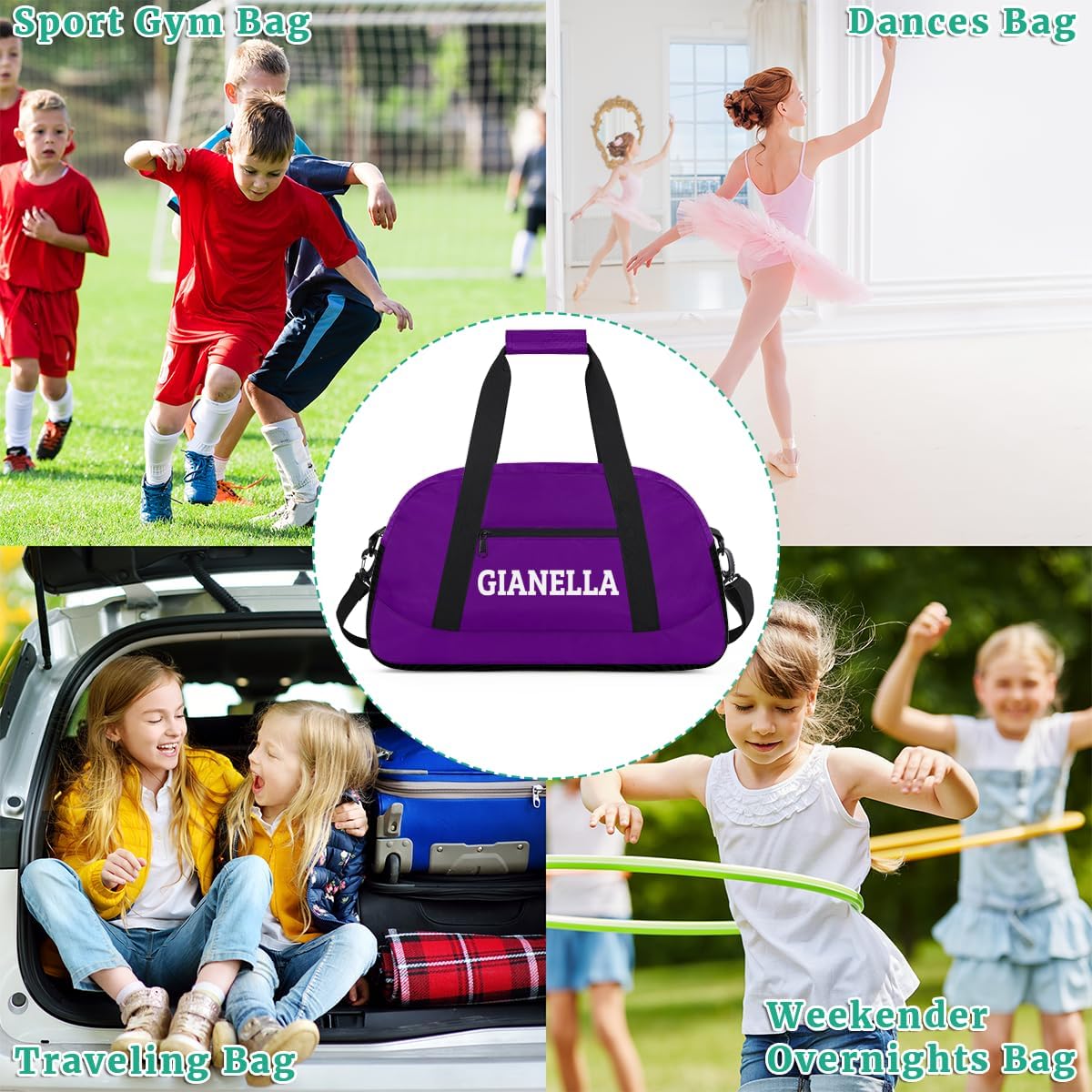 Personalize-Kids-Duffel-Bags With Custom Name Text Carry-On Overnight Travel Gym Lightweight Dance Sports Bags For Girls Boys Kids,Purple 1 - Image 7