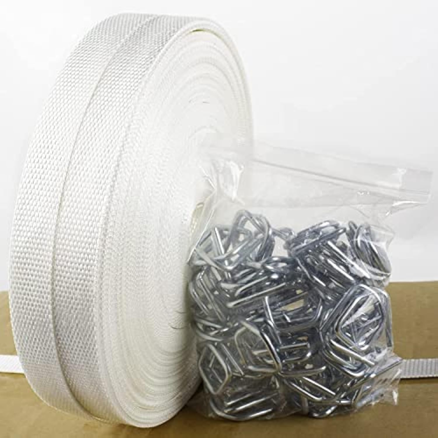 3/4" x 330' Woven Cord Strapping Kit with 50 Pack Metal Wire Buckles - Packaging Roll, 2400 lbs Break Strength