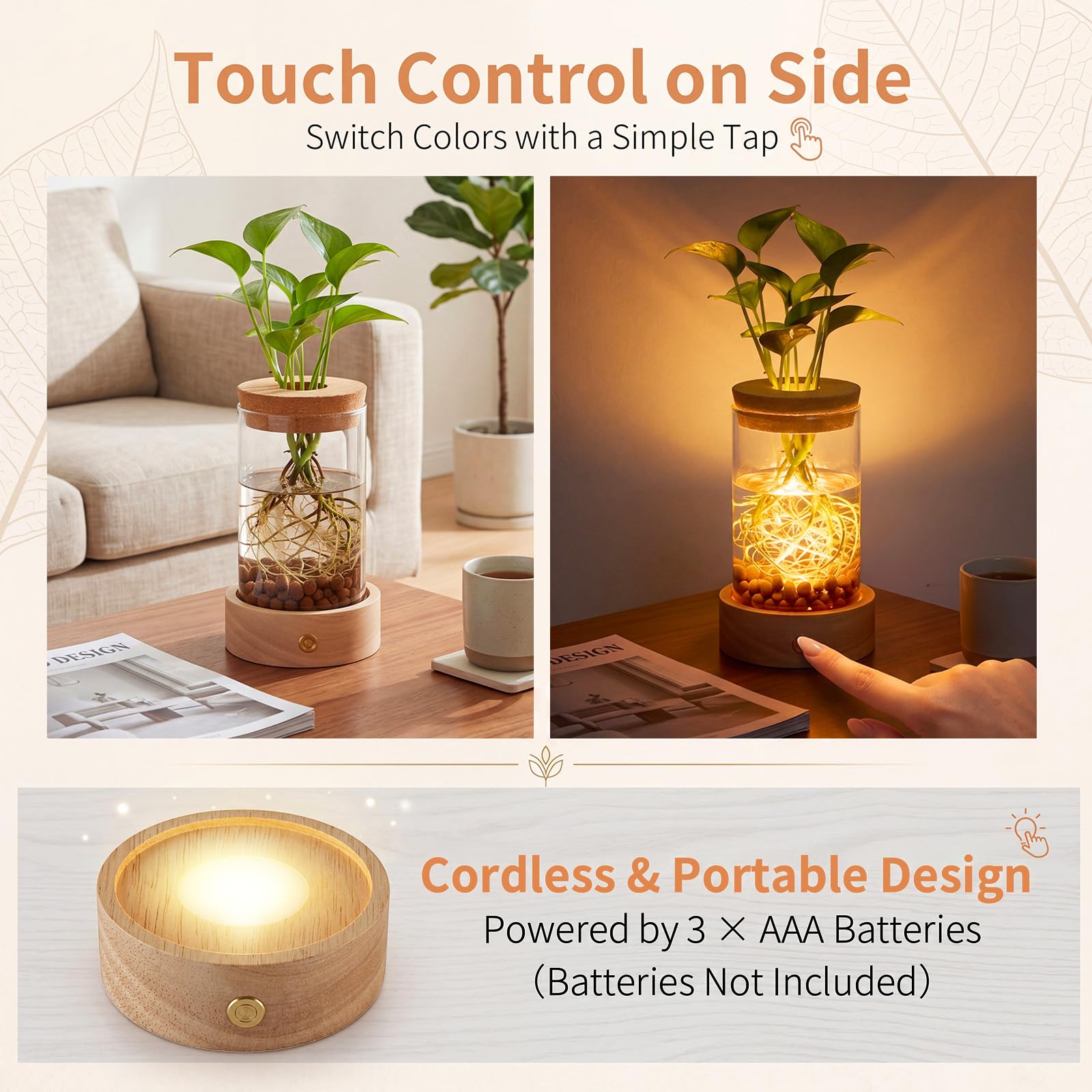Junkin Pflanzen-Anzuchtstation mit 7 Farben einstellbarem LED-Licht, Glas-Pflanzen-Terrarium für Hydrokulturvasen, Stecklinge, Blumen, Heimbüro-Dekoration, Pflanzgefäßliebhaber, Geschenke, 4 Stück