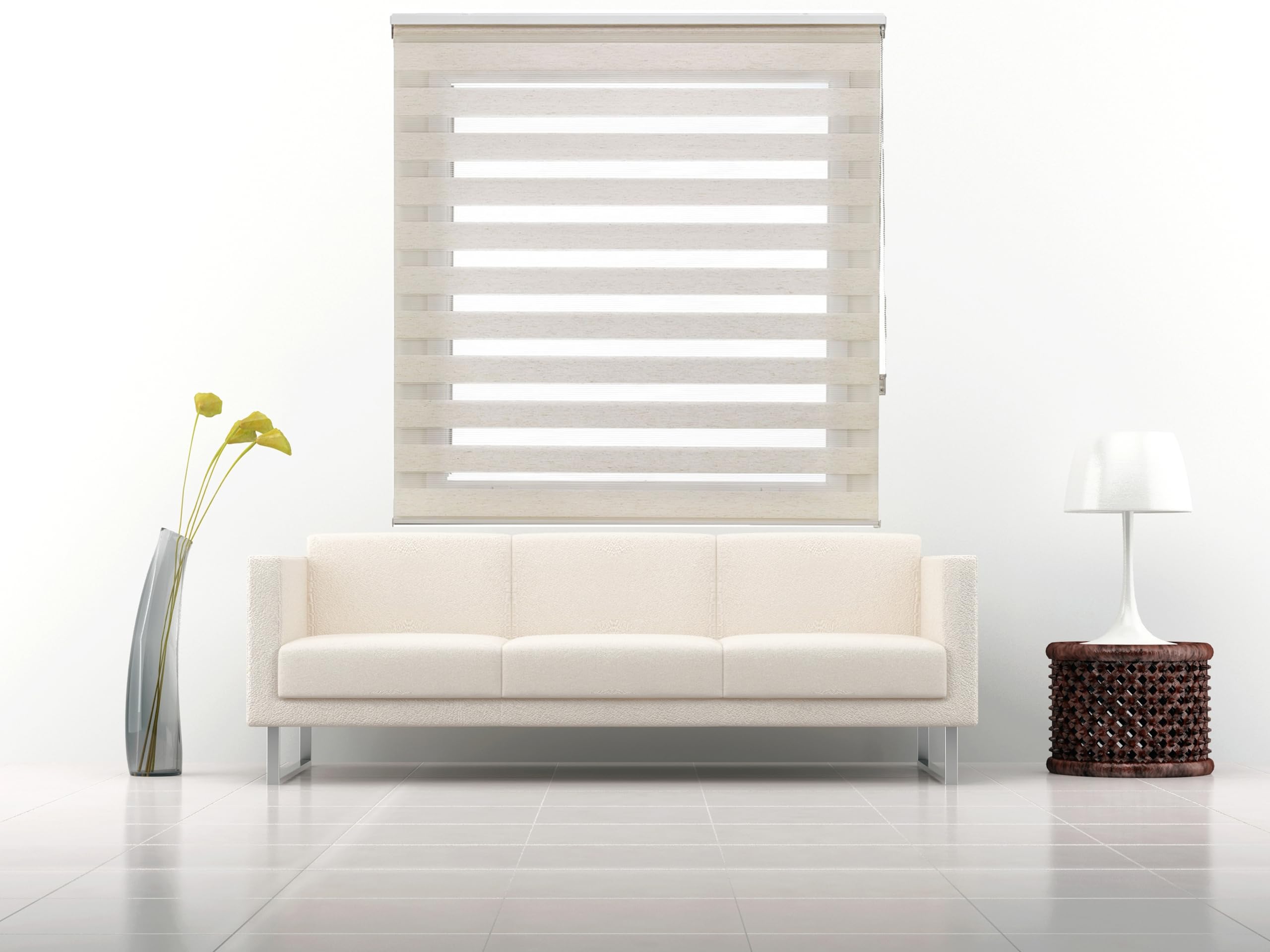 Estoralis | VERAL | Tenda a Rullo Notte e Giorno|"Nessuna perforazione" Doppio Tessuto| Lino | 45 x 150 cm (larghezza/altezza) dimensione del tessuto 42 x 150 cm. | Tende per finestre e porte