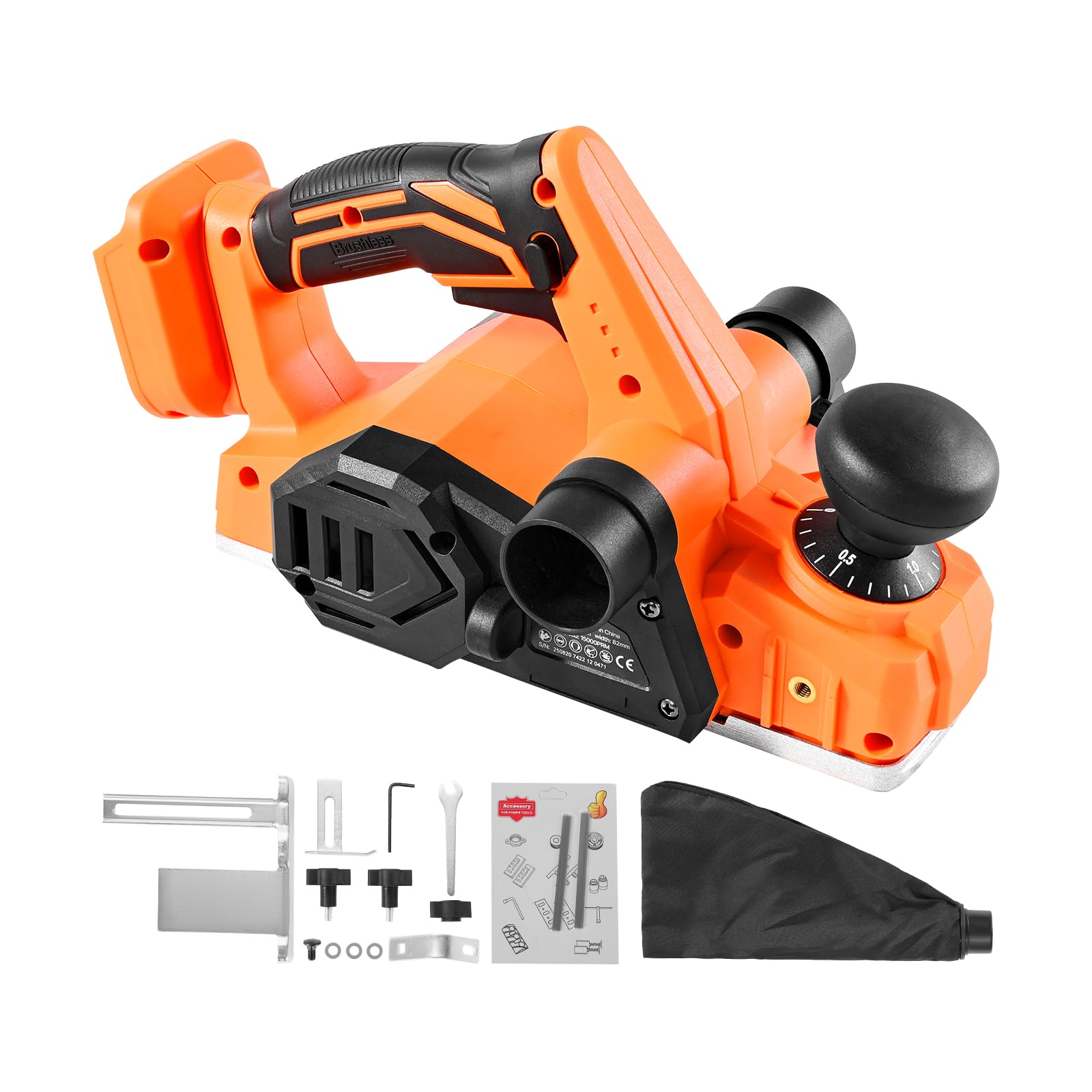 VEVOR Cepilladora Inalámbrica, Ancho de Corte 82mm, 15000 RPM, Motor sin Escobillas, Profundidad de Corte Ajustable, 290x170x175mm