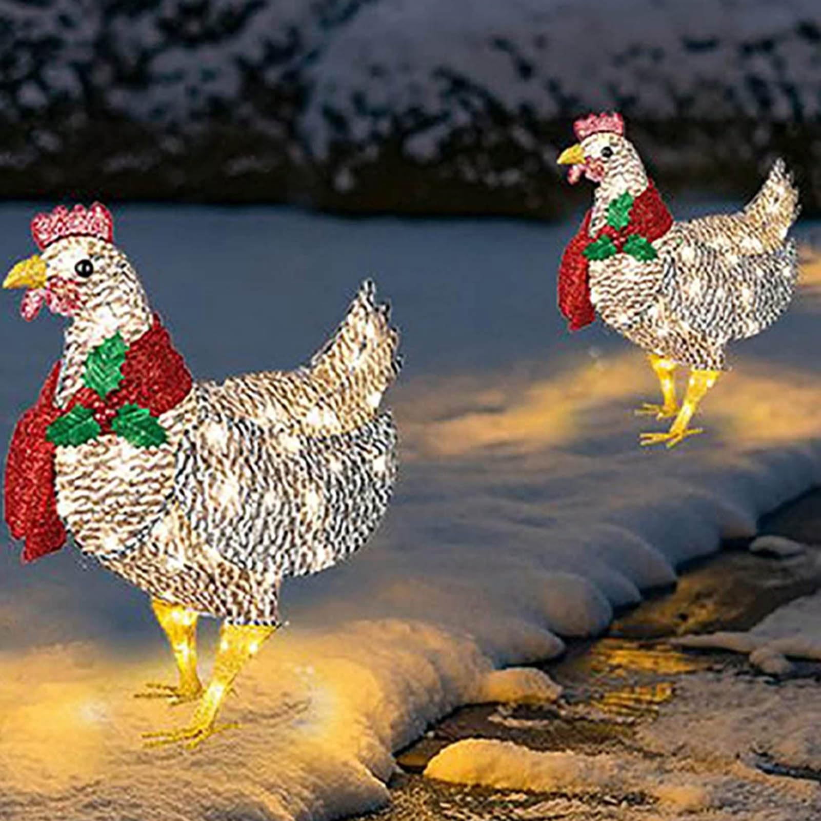Świecący kurczak z szalikiem RGB Luminous Akrylowe dekoracje świąteczne na trawnik Ogród Przyjęcie świąteczne Dekoracje na zewnątrz Zestaw 2 szt. Duży i mały rozmiar