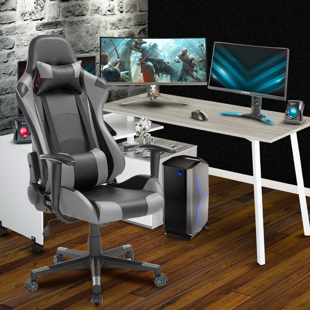 BAKAJI Poltrona Gaming In Ecopelle - Schienale Reclinabile, Rotazione 360°, Con Poggiapiedi - Foto 8