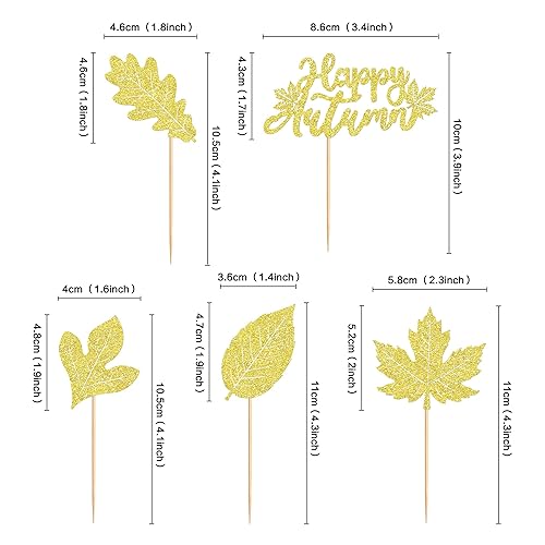 Miniatura 2 de Ercadio Paquete de 30 adornos para cupcakes con hojas de arce de otoño, purpurina dorada, hojas de arce de otoño, cosecha de otoño, temática de