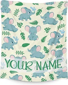 Personalized Elephant Blanket Gifts with Name - 60"x80" Cute Throw for Women Girls - Green Soft Fuzzy Blankets for Bed, Couch & Living Room