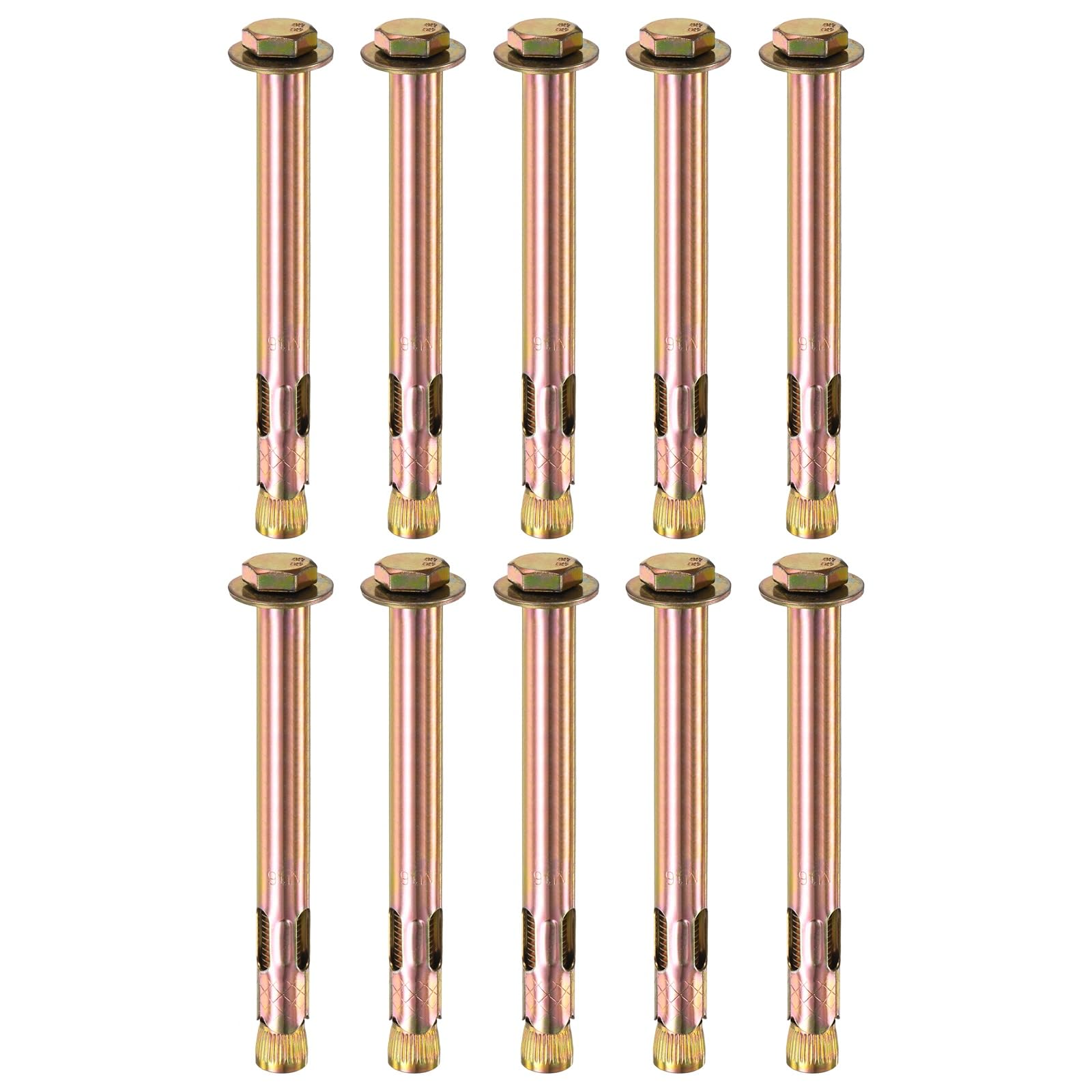 M METERXITY 10-Pack Hex Expansion Bolt, M12x150mm Colored Galvanized Iron-Carbon Steel External Hex Expansion Bolts, Anti-Corrosion Metal Bolt for Concrete/Dry Brick/Block Walls