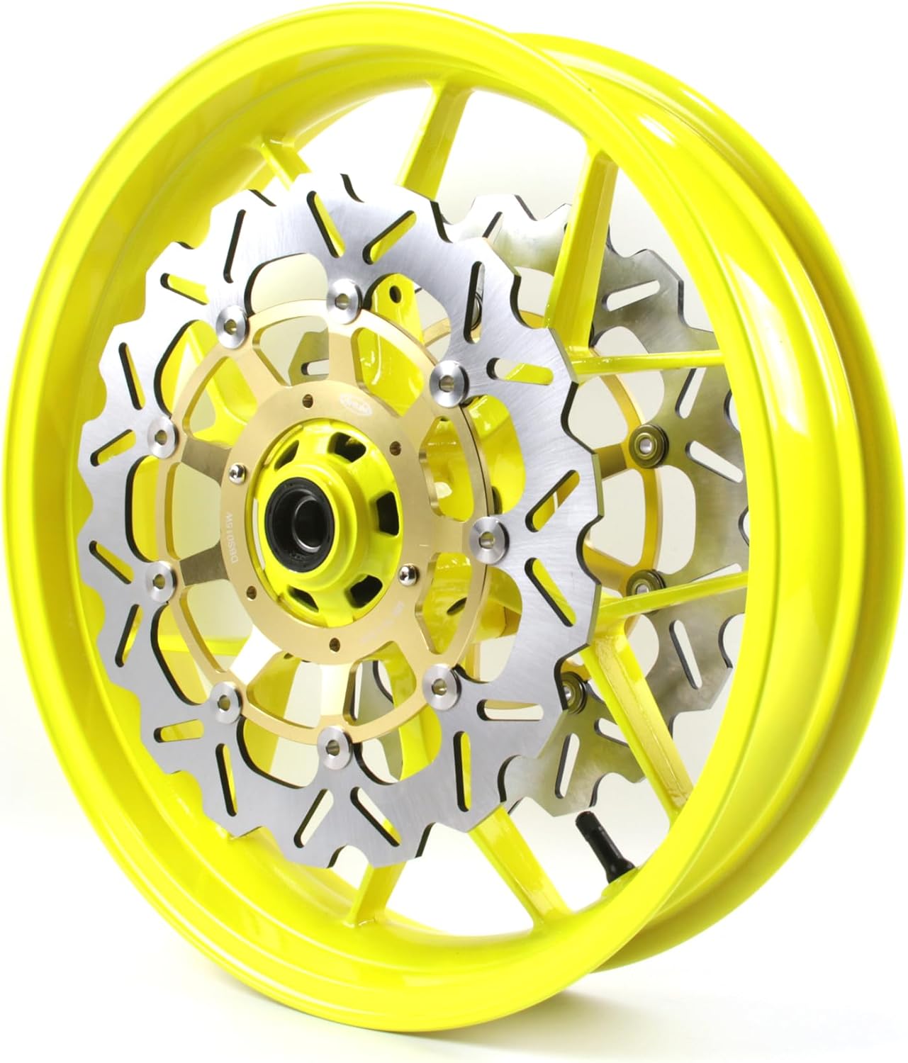 Neon Yellow Front Wheel Rim and Brake Discs Rotors Compatible with Honda CBR600RR 2007-2022, Motorcycle Replacement Accessories Parts