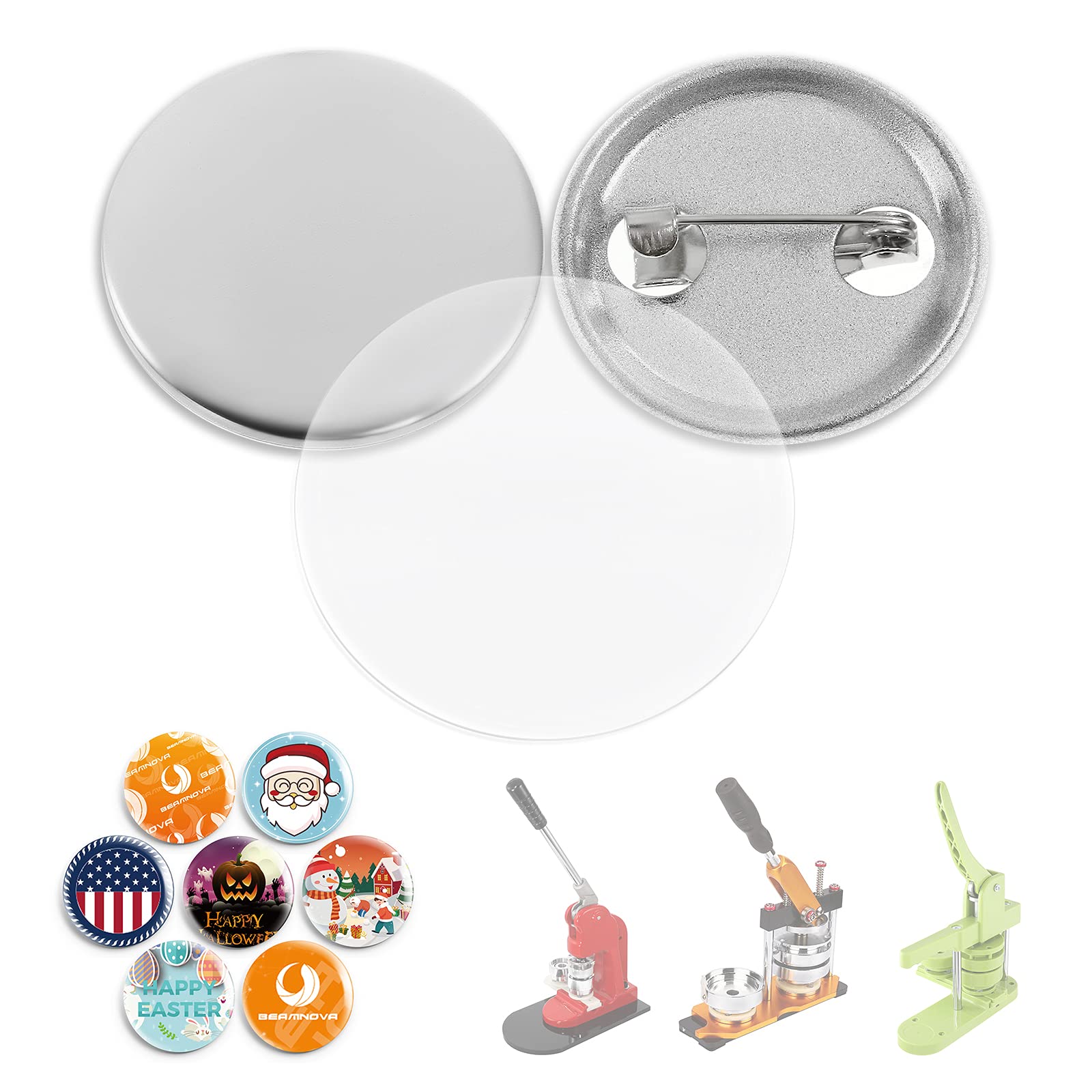 BEAMNOVA 100 Sets of Metal Button Supplies Blanks 25mm / 0.98 in (Approx. 1 inch) for Button Pin Maker Machine, Matte-Back Metallic Round DIY Badge Press Making Parts