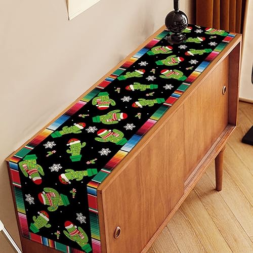 Miniatura 4 de Nepnuser Feliz Navidad Camino de mesa temática mexicana decoración de fiesta de cactus Santa sombrero rayas invierno vacaciones Navidad cocina