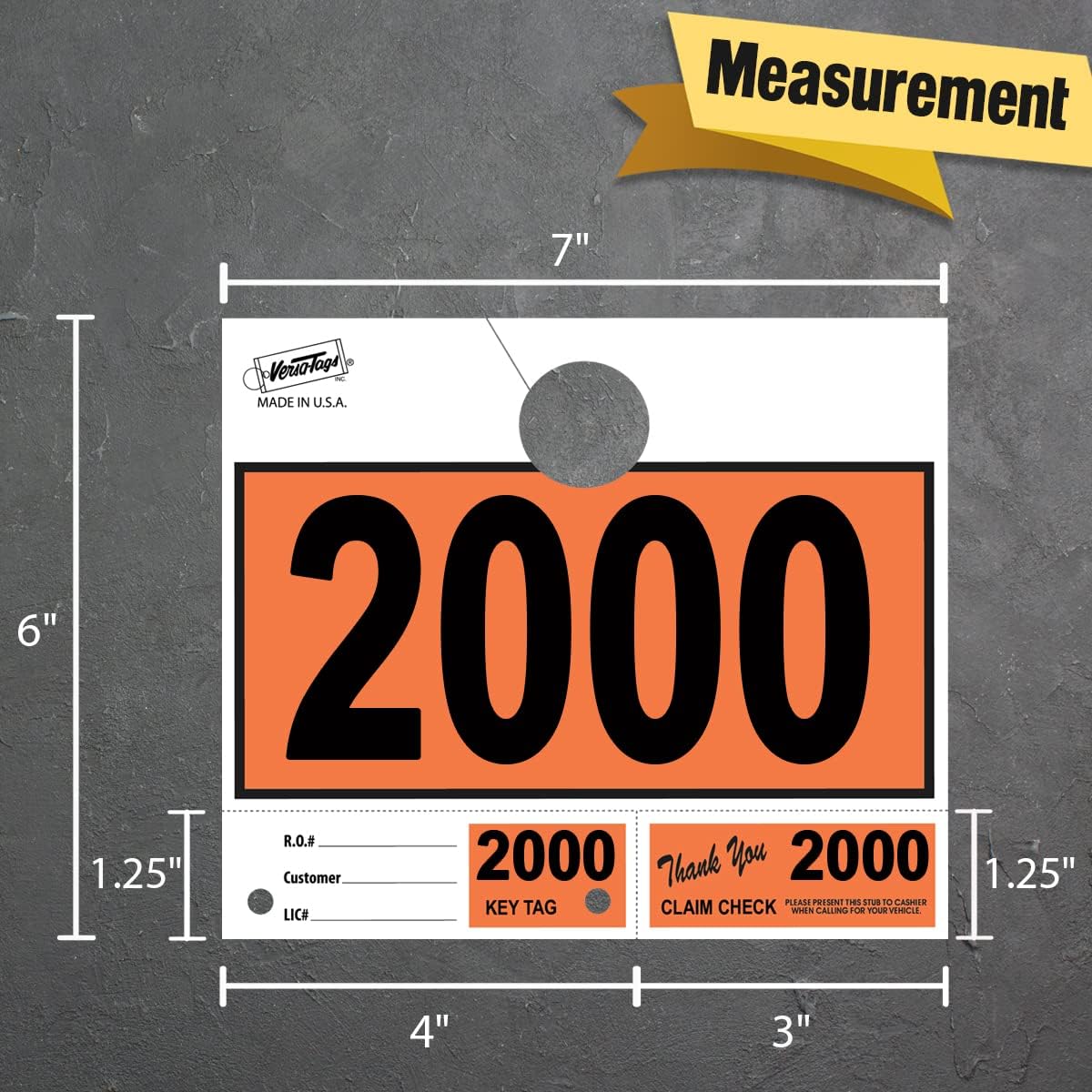 3000 Automotive 3 Part Service Dispatch Numbers Mirror Hang Tags Numbered 000, 1000, 2000 RL78 Style Color Coded Orange Service Dispatch Numbers with 1.25” Slotted Hang Tag Cutout