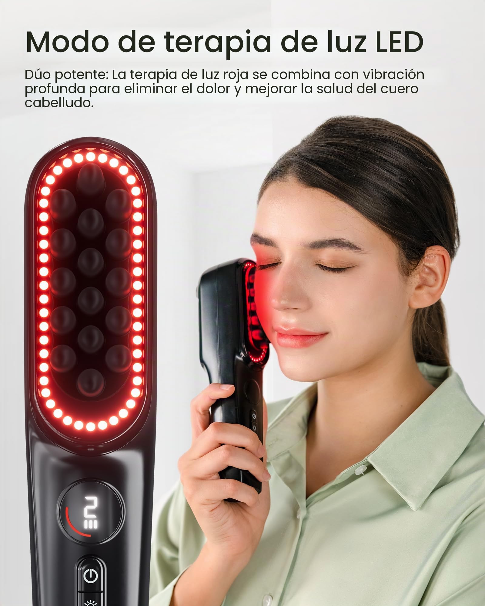 Masajeador de cuero cabelludo - 2400 RPM de vibración lateral y terapia de luz roja para alivio de cuero cabelludo/rostro/cuello, 50 perlas LED, 5 niveles de velocidad, portátil con base de carga