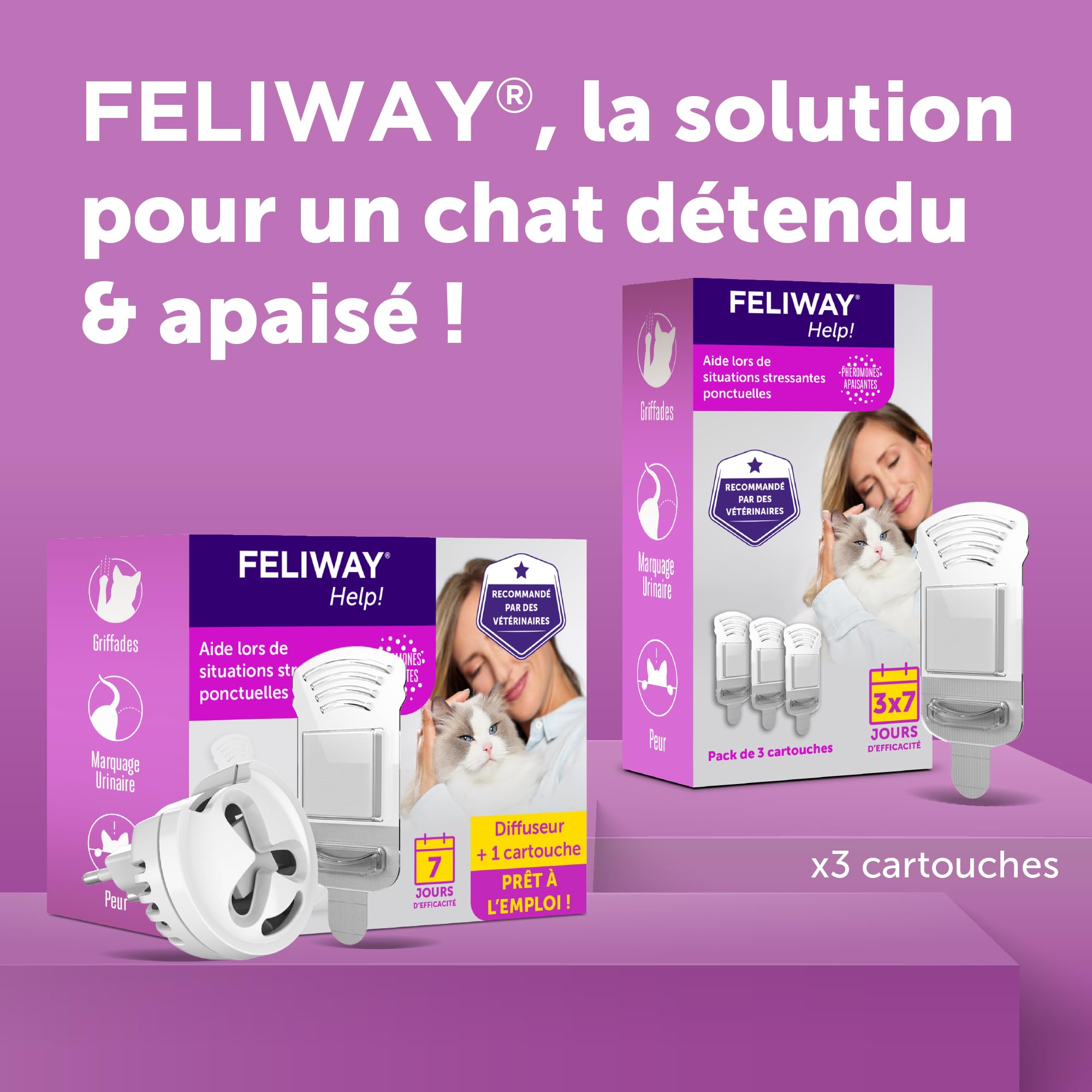 FELIWAY Help! Diffuseur + Recharge de phéromones apaisantes pour Chats (durée de 7 Jours). Aide à Calmer Votre Chat Pendant Les Situations de Stress ponctuel. Recommandé par Les vétérinaires.