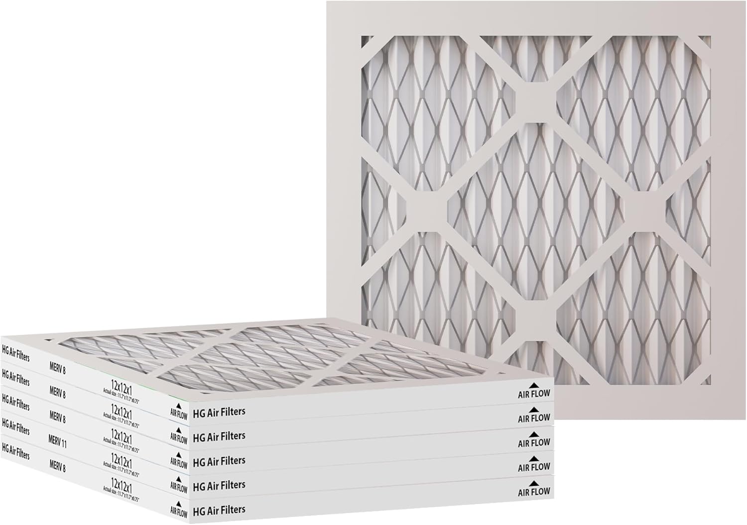 HG 20x25x1 Air Filter Actual Size: 19.7" x 24.7" x 0.75" MERV 8 MPR 600-700 | MADE IN USA | 6-Pack | Pleated HVAC AC Furnace Replacement