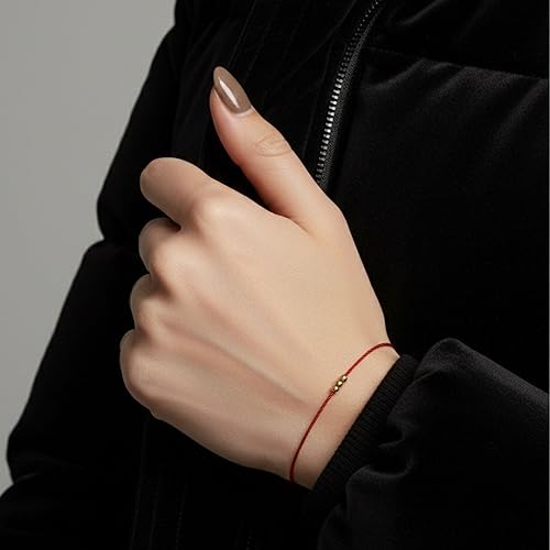 Miniatura 9 de Pulsera de oro macizo de 14 quilates con bola roja Delgada Joyería unisex de protección de la Cabalá con cierre Acentos de oro amarillo Talismán